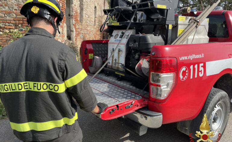 Incendio in un campo, intervengono i Pompieri